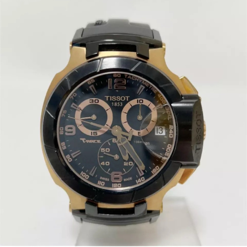 Black dial enhanced by luminous rose gold-tone hands. Rose Gold PVD stainless